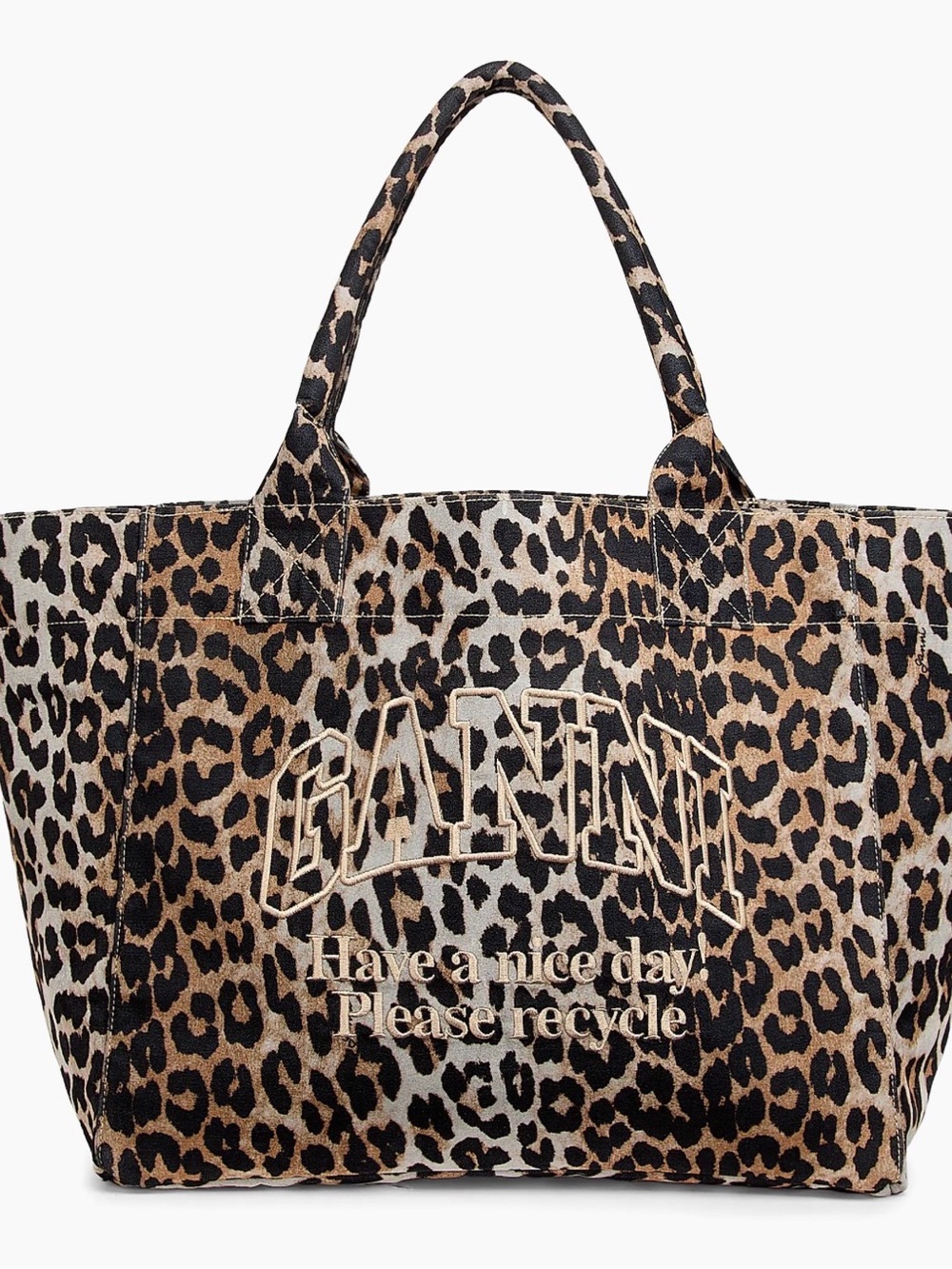 Ganni Leopard-Print Cotton-Blend Medium Trapeze Tote Bag
